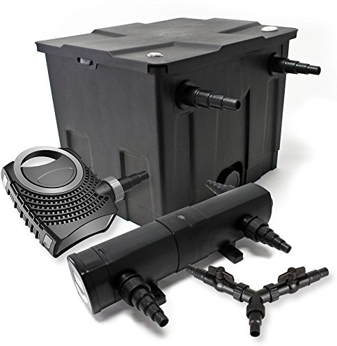 SunSun Komplettset: CBF-350 Teichfilter bis 12000 L Teichfilteranlage als Durchlauffilter, CTF-8000 SuperECO Teichpumpe 8000l/h 70W, CUV-236 Teichklärer UVC Klärer mit 36W, Y-Verteiler