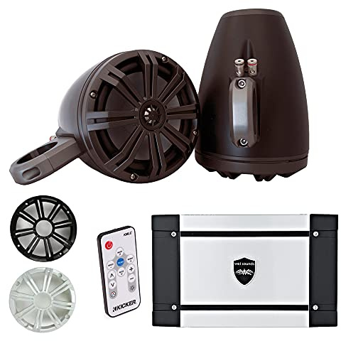 KICKER Marine 8 LED Tower System (Black),Wet Sounds HT-4 Amp, 41KMLC Remote