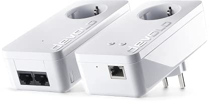 devolo dLAN 550+ WiFi Starter Kit Powerline (Internet über die Steckdose, 300 Mbit/s WLAN, 2x Powerlan Adapter, integrierte Steckdose, WLAN-Signal verstärken, WiFi Move) weiß
