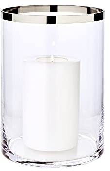 EDZARD Windlicht Molly, Kerzenhalter aus mundgeblasenem Kristallglas mit Platinrand, Glas für Stumpenkerzen Höhe 25 cm, Durchmesser 18 cm