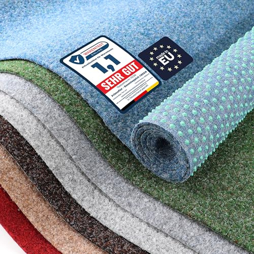 Primaflor Rasenteppich Green Blau 133 x 700 cm | Meterware | 8 mm | UV-stabilisiert | wasserdurchlässig | Balkonteppich mit Noppen | schnelltrocknender Outdoor Bodenbelag für Balkon und Terrasse