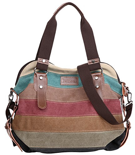 Eshow Dam bärkasse handväska väska kanvas axelväska för damer 35,5 cm laptop shoppingväska shopper crossbody flerfunktionell hobo-väskor svart, Flerfärgad-1121, en storlek