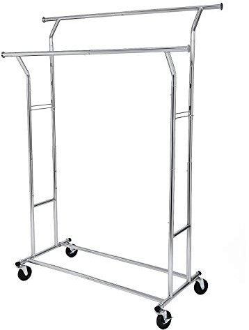 SONGMICS Stand Appendiabiti Portabiti in Acciaio Cromato con 2 Traverse con Rotelle HSR12S, 90*59*11.9 cm