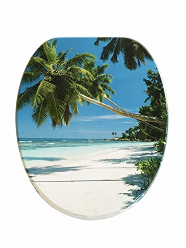 ADOB Design WC Sitz Klobrille Toilettendeckel Strand Koh Samui Palmen, Holzkern, verstellbare Metallscharniere, universalpassend, 87349