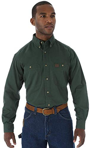 Wrangler Logger Twill Long Sleeve Workshirt Camisa, Verde (Forest Green), L Alto para Hombre