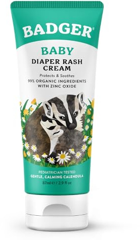 Badger Baby Diaper Rash Cream, Zinc Oxide Diaper Cream for Babies, Natural Skin Barrier Cream with Organic Sunflower Oil & Beeswax, 2.9 fl oz