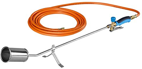 CFH Abflammgerät F 10 inkl. Gasschlauch - Unkrautbrenner Gas Anwendung mit 3/8 Anschluss für Gasflaschen, Ideal für Unkrautbeseitigung sowie Teer- und Teichfolienarbeiten
