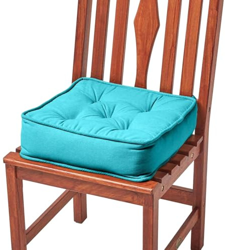 HOMESCAPES Blågrön matstol boosterkudde, stor fast 40 cm fyrkantig sittdyna med stödjande 10 cm tjock lyft, lyxig mjuk bomullskudde för äldre, postoperativ och graviditet