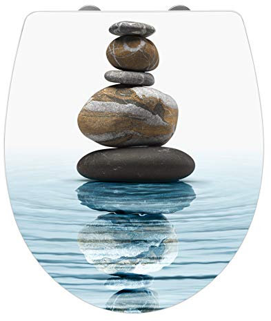 WENKO WC-Sitz Hochglanz Acryl Meditation, High Gloss Oberfläche, hygienischer Toilettendeckel mit Absenkautomatik, aus antibakteriellem Duroplast, 39 x 45 cm