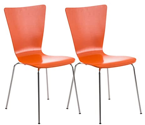 CLP 2X Stapelstuhl Aaron Mit Holzsitz Und Ergonomischer Sitzfläche I Konferenzstuhl Mit 45 cm Sitzhöhe, Farbe:orange