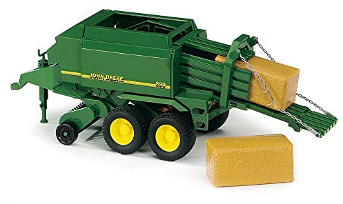 bruder 02017 - Empacadora grande John Deere con 2 pacas cuadradas, empacadora 1:16, agricultura, granja, máquina de cosecha, remolque de tractor