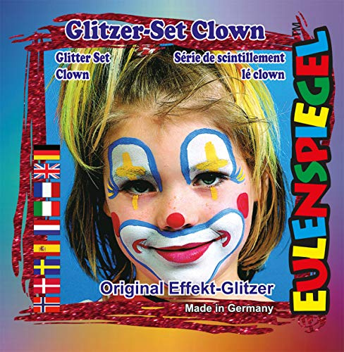 Eulenspiegel 908136 - Glitzer-Set Clown, Schminkfarben, Karneval, Mottoparty | Glitzernde Ergänzung zum Profi-Aqua Make-Up, für Karneval & Mottopartys