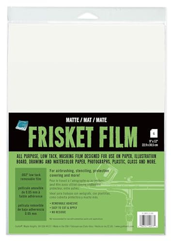 Grafix Frisket Folie, matt, 22,9 x 30,5 cm, Allzweckfolie, selbstklebend, entfernbar, für Airbrush, Retuschieren, Schablonen, Gummistempeln, Aquarelle und Maskieren, 6 Stück