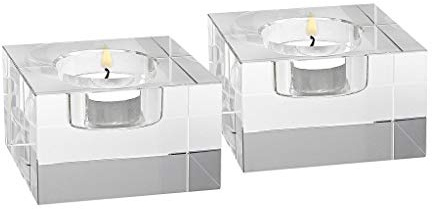 Badash Dakota Crystal Tealight Holders - 2 Tall Glass Candle Holders in Modern Brick Design (Set of 2) - Elegant Handcrafted Faceted Crystal Home Decor Accent