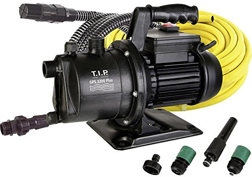 T.I.P. Gartenpumpe mit Bewässerungsset (3.200 l/h Fördermenge, 42 m Förderhöhe, 4,2 bar Druck, GFK, inkl. 20m Bewässerungsschlauch, 4m Saugschlauch, 3x Anschlussstück, 1x Spritze) GPS 3200 Plus, 30172