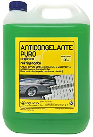 Anticongelante Puro-Concentrado Orgánico. Hasta -88ºC. Envase 5 Litros. Color Verde. Apto para circuitos cerrados/refrigeracion/calefacción.