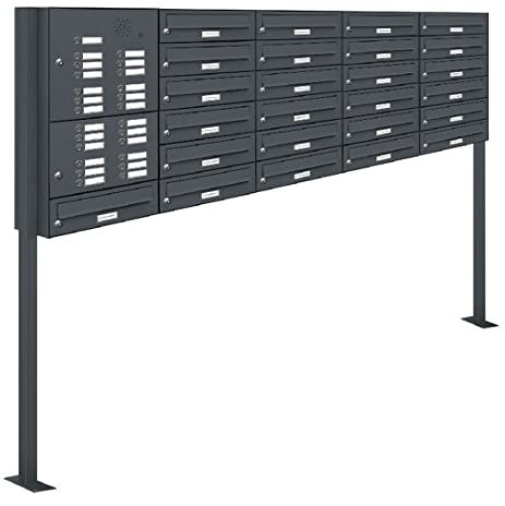 AL Briefkastensysteme 25er Standbriefkasten in Anthrazitgrau RAL 7016 mit Klingel als 25 Fach Briefkastenanlage in Postkasten Briefkasten modern