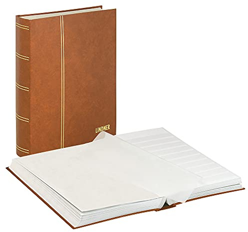 LINDNER Das Original Einsteckbuch Standard, Hellbraun, unwattiert, 64 weiße Seiten, durchgehende Pergamin-Streifen, 230 x 305 mm