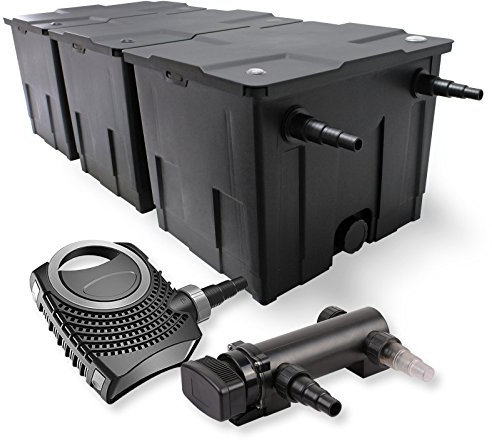 SunSun Komplettset: CBF-350C Teichfilter bis 90000 L Teichfilteranlage als Durchlauffilter, CTF-8000 SuperECO Teichpumpe 8000l/h 70W, CUV-318 Teichklärer UVC Klärer mit 18W