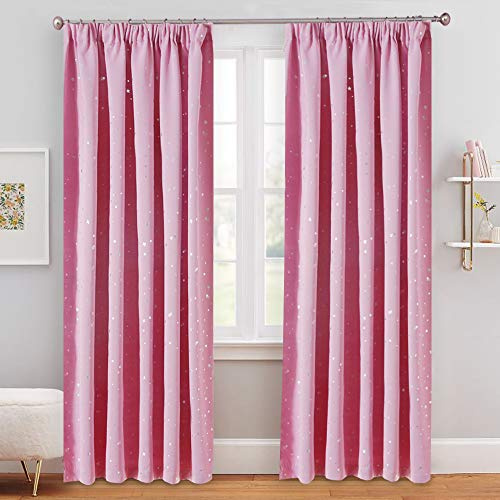 H.Versailtex Print Designs Vorhänge Blickdichte, Verdunkelungsvorhänge mit Kräuselband, Energiespar & Wärmeisolierend, 2 Stück 228 cm x 167 cm (H x B), 2er-Set, Rosa Sterne