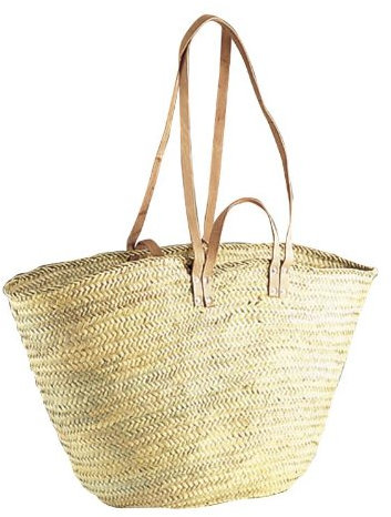 Plaisirs de France SCO 1100 Panier à provisions ou pour la Plage en Fibres de Palmier avec Anse et lanières en Cuir Tressé à la Main