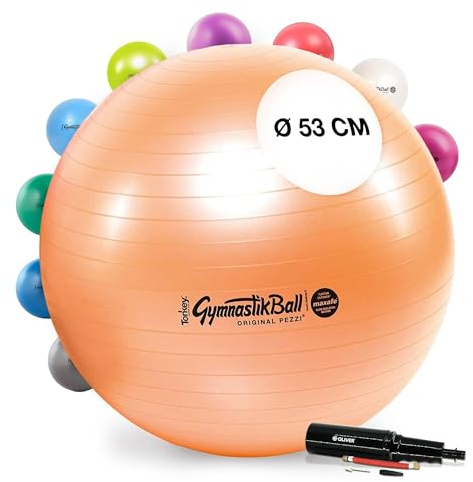 PEZZI Gymnastikball Maxafe Sitzball mit Pumpe | Sitzball mit Burst-Proof-System, belastbar bis 400 kg, für Therapie, Sport und Büro