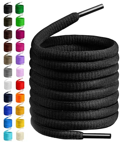 Birch Oval Shoelaces 27 Colors Half Round 1/4 Shoe Laces 4 Different Lengths (37 (94cm) - M, Black)