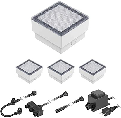 ledscom.de LED Pflaster-Stein Gorgon Boden-Einbauleuchte für außen, 10x10cm, 12V, blau 4er Set