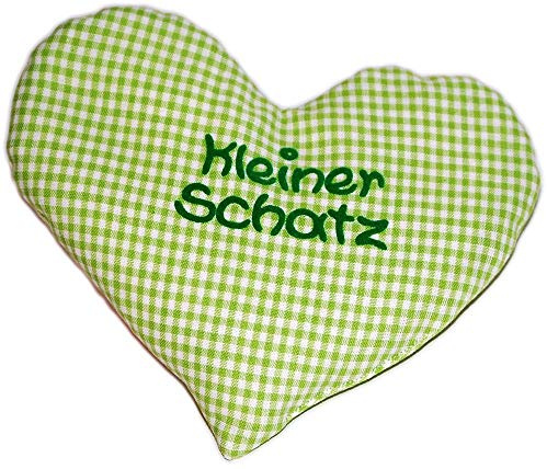 Cuscino a forma di cuore piccolo tesoro verde a quadretti, cuscino riscaldabile per bambini, idea regalo per nascita, regalo per battesimo