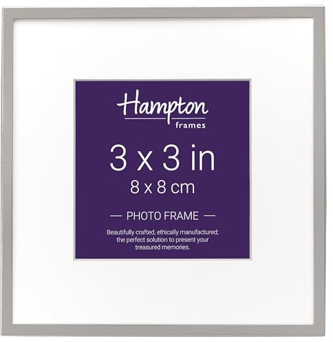 Hampton Frames | MAYFAIR Silver Plate Photo Frame 3x3in (8x8cm), White Bevel Mount | Glass Front, Velvet Back, Standing Display | Silver Picture Frame for Home Decor