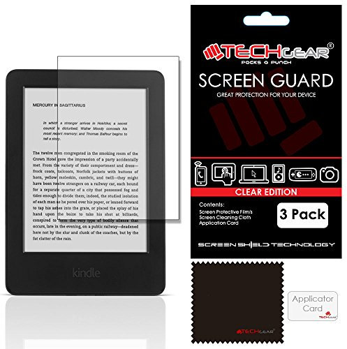 TECHGEAR - Lote de 3 Protectores de Pantalla para Amazon Kindle 6, Pantalla táctil con Gamuza y Tarjeta de aplicación, Compatible con Amazon Kindle 6 Pulgadas
