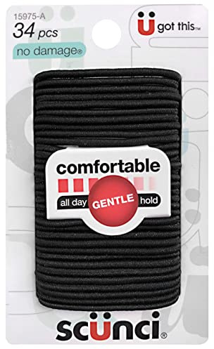 Scunci No-Damage Small Elastics, Black | 34-Count per pack | (1-Pack)