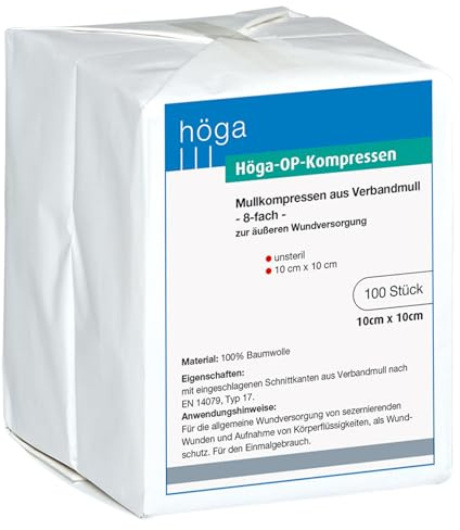Höga OP Kompressen, aus unsterilem Verbandmull - 10 x 10 cm – 100 Stück