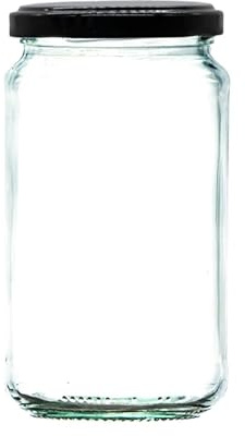 1lb / 370ml Glass Jam Jars with Black Twist Lids | Pack of 12 | Perfect for Jam, Honey, Chutney and Preserves | Dishwasher Safe