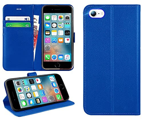 DN-Technology iPhone SE 2022 / SE 2020/7 / 8 Case Flip Leather Wallet Book Stand Folio Card Holder Phone Cover For iPhone SE (3rd Gen / 2nd Gen) (BLUE)