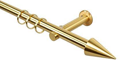 iso-design Gardinenstange 16 mm in Farbe Messing matt, Gardinenstange zur Wandmontage, Gardinenstangenrohr aus Aluminium, Set mit Gardinenringen, Wandhaltern und Endstück Spitze, 120 cm