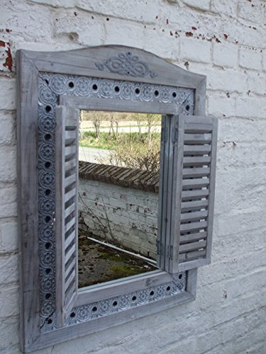 deko-impression Großer, Traumhafter Wandspiegel, Fensterläden, Landhausstil, grau, 73 x 55 cm