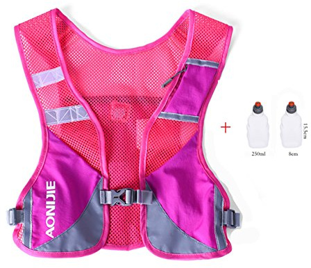 AONIJIE Ultraleicht Trinkrucksack Laufen Marathon Rucksack Getränketasche mit 2 Stück Trinkflaschen (Rose Rot)