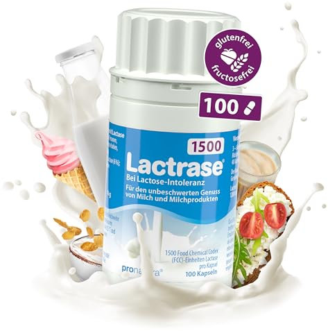 pro natura Lactrase 1500 – 100 Lactase Kapseln bei Lactose-Intoleranz, für den unbeschwerten Genuss von Milch und Milchprodukten