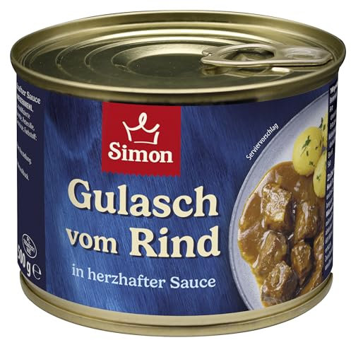 SIMON Delikatess Rindergulasch 500 g I Zartes Fleisch in herzhafter Sauce I Fertiggericht in recyclebarer Konserve I Authentische Hausmannskost