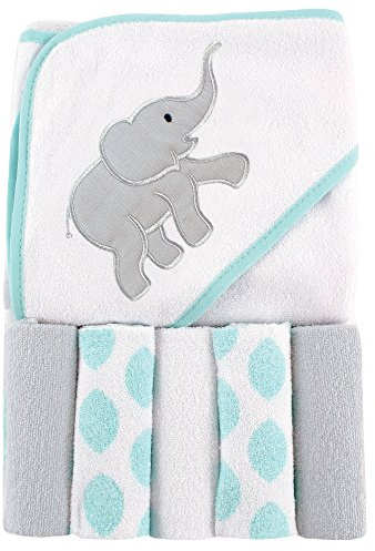 Luvable Friends Unisex Baby Kapuzenhandtuch mit fünf Waschlappen, Ikat Elefant, Einheitsgröße