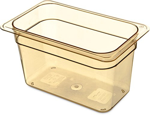 Carlisle FoodService Products Storplus High Heat Food Pan, Chafing Pan with Spoonable Corners for Catering, Buffets, Restaurants, High Heat Plastic, 1/4 Size 6 Inches Deep, Amber