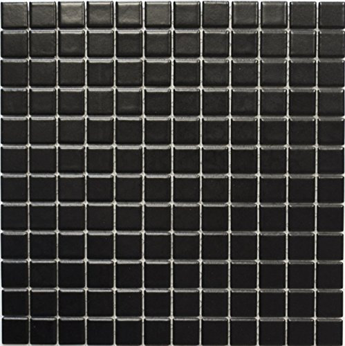 Mosaik kvadrat uni svart matt keramisk mosaik, mosaiksten format: 23 x 23 x 6 mm, bågstorlek: 300 x 300 mm, 10 ark