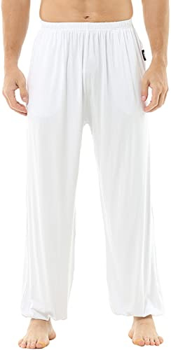 Hoerev Super Soft Modal Spandex Harem Pantalones De Pilates De Yoga，Blanco，XXL