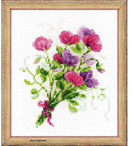 RIOLIS 1606 Bouquet with Sweet Peas Cross Stitch Kit, Cotone, Multicolore, 15 X 18 X 0, 1 cm