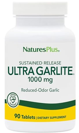 NaturesPlus Ultra Garlite 1000 mg - High Allicin Aged Garlic Odourless, Cool Dried, Sustained Release - Gluten Free, Vegetarian - 90 Tablets