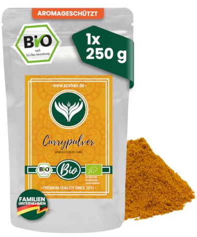 Azafran BIO Curry Currypulver mild indische Madras Art 250g | Mild-aromatisch für Reis und Gemüse