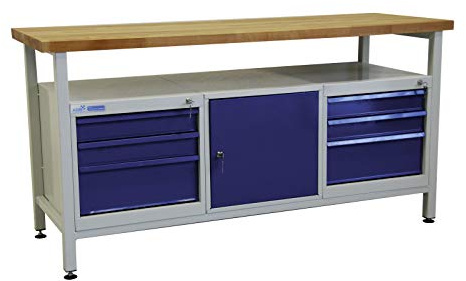 ADB Werkbank Werktisch Werkstatt Arbeitstisch Werkzeugtisch 1700x600x840 mm Werkstatteinrichtung Zubehör Werkstatt ohne Rollen mit Schubladen