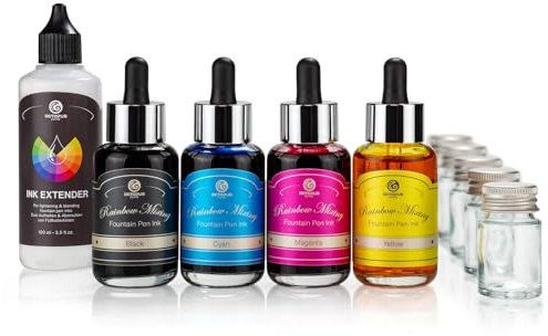 Octopus Fluids RIMIK Rainbow Ink Mixing Kit, Füllhaltertinten selber mischen, Tinten-Misch-Set, Cyan, Magenta, Yellow, Schwarz und farblose Schreibtinte