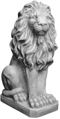 gartendekoparadies.de Löwe Statue, Grau, Steinguss, 54 cm Höhe, 39 kg, Frostsicher, Klassische Torwächter-Figure (Löwe rechts)